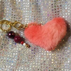 Heart-Shaped Red Fluffy Keychain